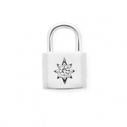 Roestvrij stalen (RVS) Stainless steel bedels met strass slot met ster Silver-crystal
