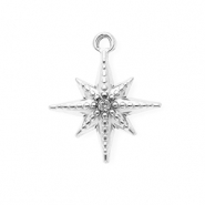Roestvrij stalen (RVS) Stainless steel bedels met strass ster Silver-crystal