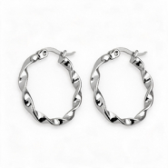 Roestvrij stalen (RVS) Stainless steel oorbellen creolen 25mm twist Zilver
