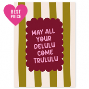 BY31&reg; Sieraden kaartjes "May all your delulu come trululu" Olive green-off white-bordeaux red-pink