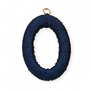 Acryl hanger met macramé draad ovaal Dark blue metallic-gold