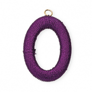 Acryl hanger met macramé draad ovaal Purple metallic-gold