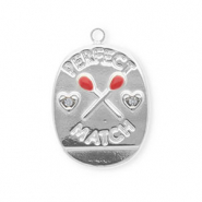 Roestvrij stalen (RVS) Stainless steel bedels ovaal "perfect match" Silver-red