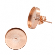 Polaris Steel (RVS) oorbellen met setting voor 12mm cabochon Ros&eacute; goud