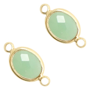 Tussenstukken van crystal glas ovaal 10x9mm Crysolite green opal-gold