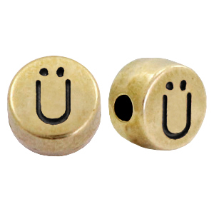 DQ metalen letterkraal &Uuml; Antiek brons (nikkelvrij)