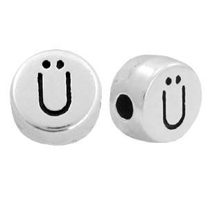 DQ metalen letterkraal &Uuml; Antiek zilver (nikkelvrij)