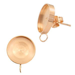 Polaris Steel (RVS) oorbellen (met oog verticaal) setting voor 12mm cabochon Ros&eacute; goud