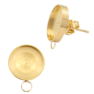 Polaris Steel (RVS) oorbellen (met oog horizontaal) setting voor 7mm cabochon/Swarovski SS34 Goud