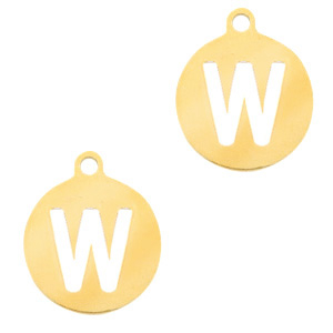 Roestvrij stalen (RVS) Stainless steel bedels 10mm initial coin W Goud