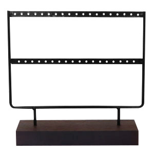 Sieraad display voor oorbellen twee rijen met houten voet Black-dark brown