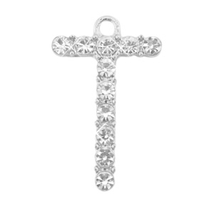 Basic quality metalen bedels strass initial T Antiek zilver