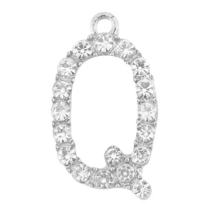 Basic quality metalen bedels strass initial Q Antiek zilver