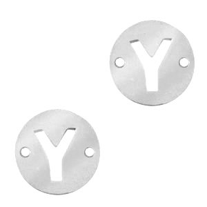 Roestvrij stalen (RVS) Stainless steel bedels tussenstuk rond 10mm initial coin Y Zilver
