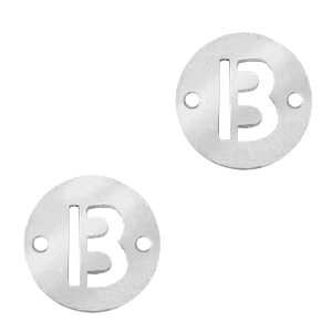 Roestvrij stalen (RVS) Stainless steel bedels tussenstuk 10mm initial coin B Zilver