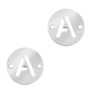 Roestvrij stalen (RVS) Stainless steel bedels tussenstuk 10mm initial coin A Zilver