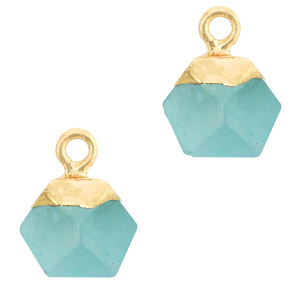 Natuursteen hangers hexagon Turquoise blue-gold