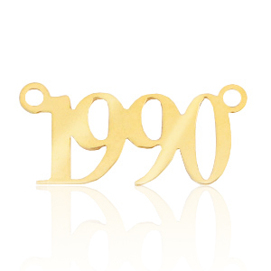 Roestvrij stalen (RVS) Stainless steel bedels/tussenstuk jaartal 1990 Goud