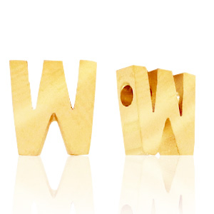 Roestvrij stalen (RVS) Stainless steel kralen letter W Goud