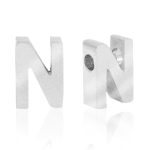 Roestvrij stalen (RVS) Stainless steel kralen letter N Zilver