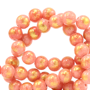 Natuursteen kralen calciet 6mm Coral pink-gold