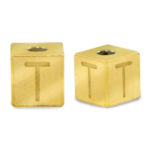 Roestvrij stalen (RVS) Stainless steel kralen letter T Goud