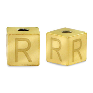 Roestvrij stalen (RVS) Stainless steel kralen letter R Goud
