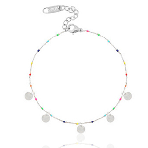 Roestvrij stalen (RVS) Stainless steel enkelbandjes muntjes regenboog Zilver-multicolour