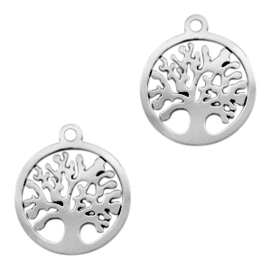 Roestvrij stalen (RVS) Stainless steel bedels tree of life Zilver