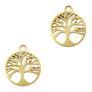 Roestvrij stalen (RVS) Stainless steel bedels tree of life Goud