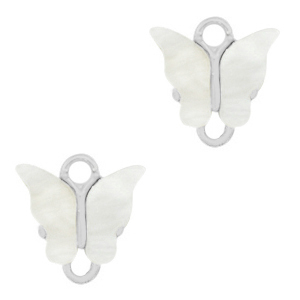 Resin hangers tussenstuk vlinder Silver-off white