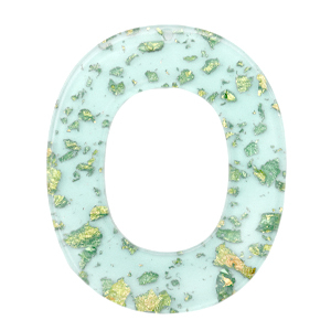 Resin hangers ovaal Turquoise blue gold-transparant
