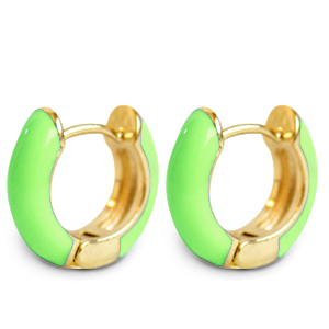 Trendy oorbellen creolen enamel 15mm Light green-gold