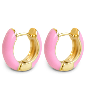 Trendy oorbellen creolen enamel 15mm Pink-gold
