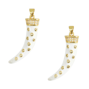 Brass TQ metaal bedel hoorn Gold-white-crystal