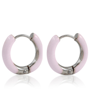 Roestvrij stalen (RVS) Stainless steel oorbellen creolen enamel 16mm Soft light pink-silver