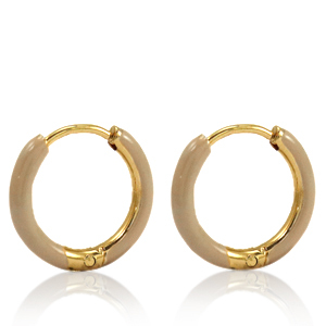 Roestvrij stalen (RVS) Stainless steel oorbellen creolen enamel 14mm Nude brown-gold