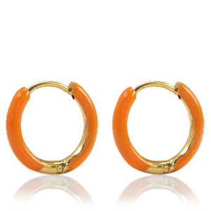 Roestvrij stalen (RVS) Stainless steel oorbellen creolen enamel 14mm Orange-gold