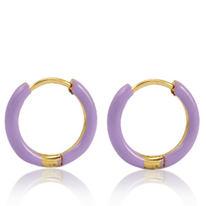 Roestvrij stalen (RVS) Stainless steel oorbellen creolen enamel 14mm Lavender purple-gold