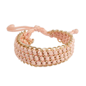 Armbanden van satijnkoord geweven met jasseron Gold-salmon pink