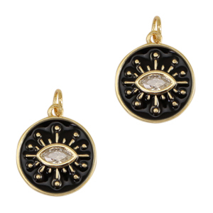 Brass TQ metaal bedels alziend oog enamel Gold-black
