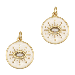 Brass TQ metaal bedels alziend oog enamel Gold-white