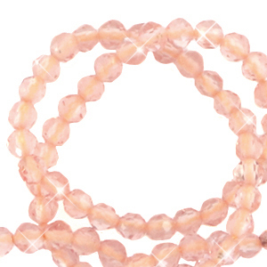 Natuursteen kralen facet geslepen 3mm Light peach-pearl shine coating