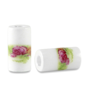 Kralen keramiek tubes White-green