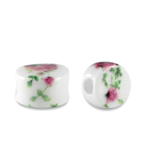 Kralen keramiek disc White-berry pink