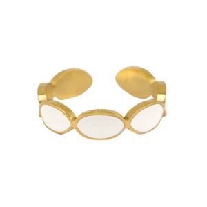Roestvrij stalen (RVS) Stainless steel ringen enamel ovaal White-gold