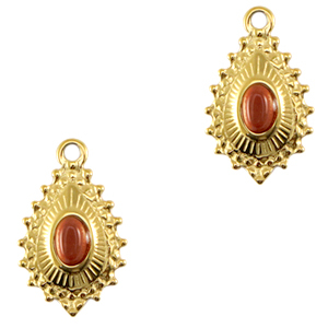 Roestvrij stalen (RVS) Stainless steel bedels druppel met natuursteen Gold-grand canyon red