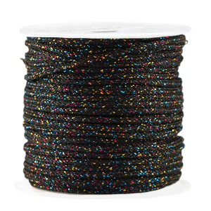 Macram&eacute; draad gevlochten 2mm Black-multicolor glitter