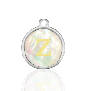 Roestvrij stalen (RVS) Stainless steel bedels 12mm shell initial Z White (natuurlijke kleur)-silver