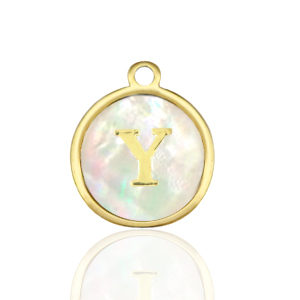 Roestvrij stalen (RVS) Stainless steel bedels 12mm shell initial Y White (natuurlijke kleur)-gold